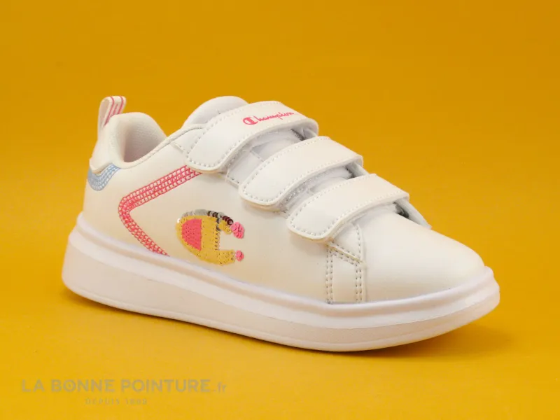 Achat chaussures Champion Enfant Chaussure de ville, vente Champion ANGEL S32197 - Basket fille blanche - 3 velcros