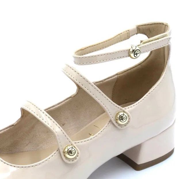 Ballerines tendances esprit Mary Jane pour Femme Tamaris 22308-42 vernis beige