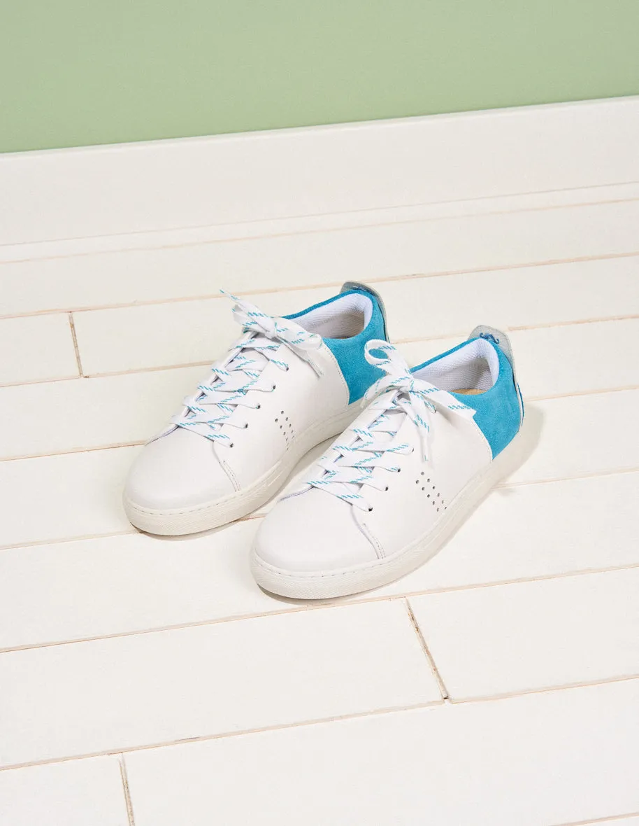 Baskets basses Renée - Cuir blanc turquoise