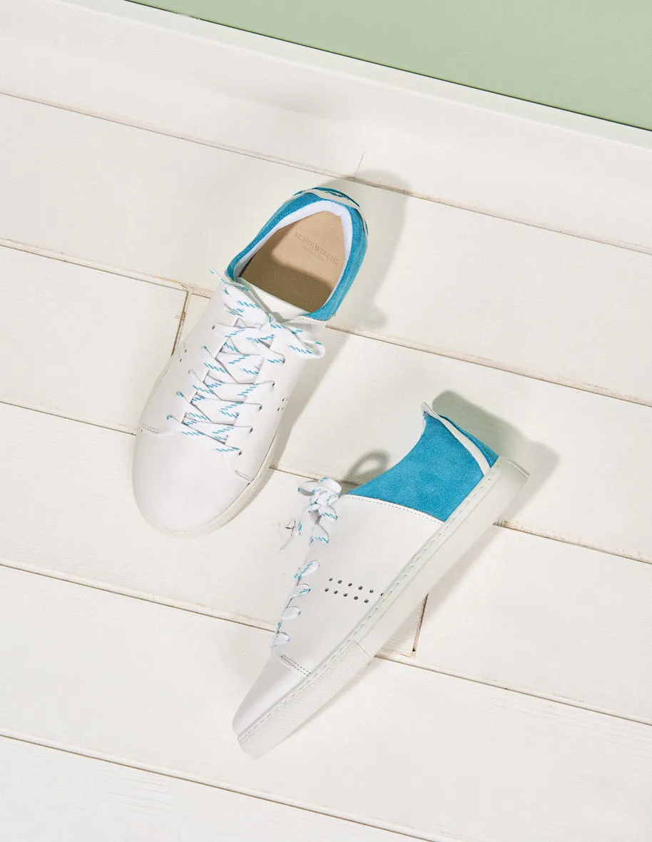 Baskets basses Renée - Cuir blanc turquoise
