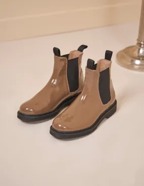 Bottines plates Marielle - Cuir verni taupe
