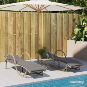 Chaises longues lot de 2 avec coussins beige résine tressée