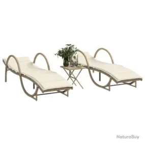 Chaises longues lot de 2 avec table beige résine tressée