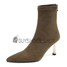 Classique D hiver Daim Fourrées Bottines Femme A Talon 8 cm Confortable Stretch Habillé Chaussette