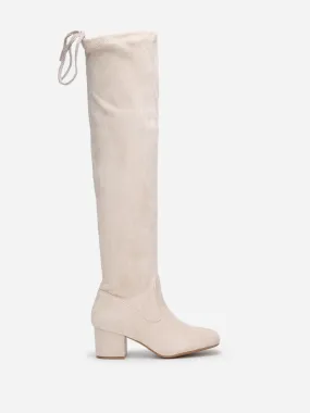 Cuissardes à petit talon et cordon- Beige
