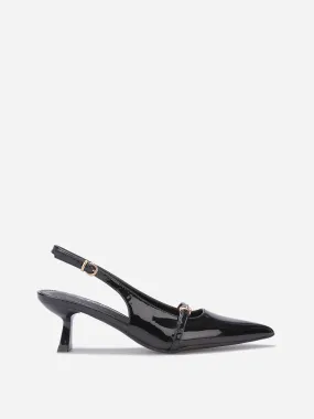 Escarpins slingback à petit talon- Noir