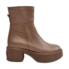 Lemar Volavola Bottines en cuir beige foncé à talon bas Lemar