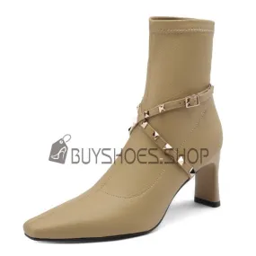 Moderne Fourrees A Talon 7 cm Talons Epais Femme Business Casual Bottines D hiver