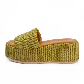 Mule femme à talon compensé en raphia vert olive - Alibi - Scarpe