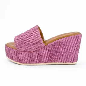 Mule femme à talon compensé en raphia violet - Alibi - Scarpe