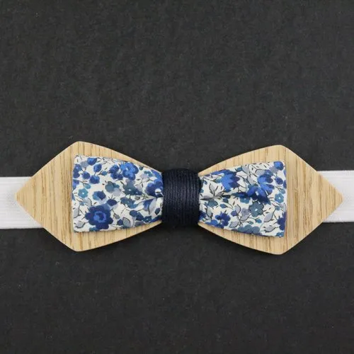 Noeud papillon slim bois chêne et tissu liberty emma et georgina bleu