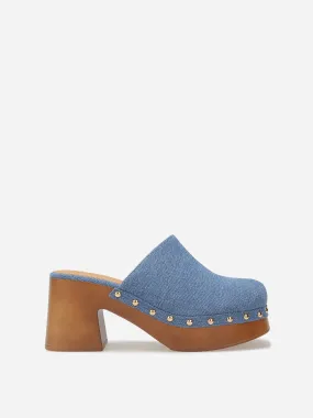 Sabots en denim à talon et clous- Bleu Denim