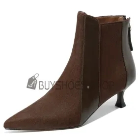Simili Fourrure Talons Aiguilles Fermeture Éclair Élégantes Ceremonie Bottines Femme Talon Bas Cuir